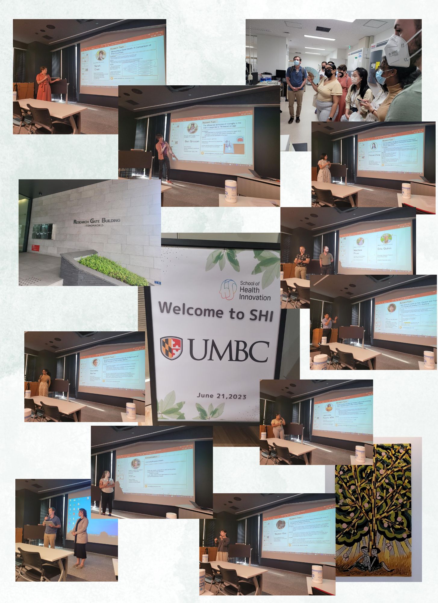 Collage of students presenting in front of a PowerPoint presentation